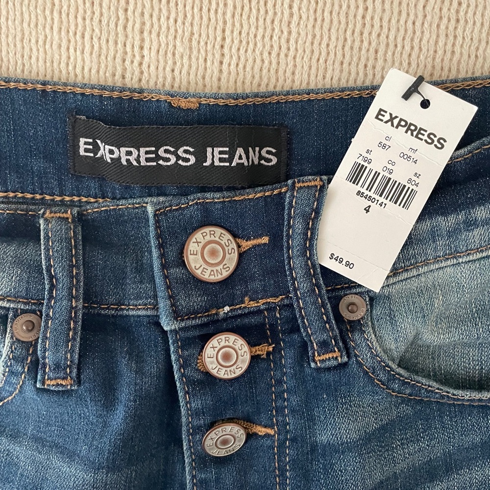 Express Dark Blue Distressed Button-Front Denim S… - image 3